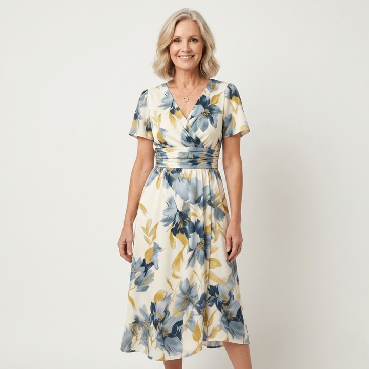 Denise | Floral Wrap Waist Midi Dress