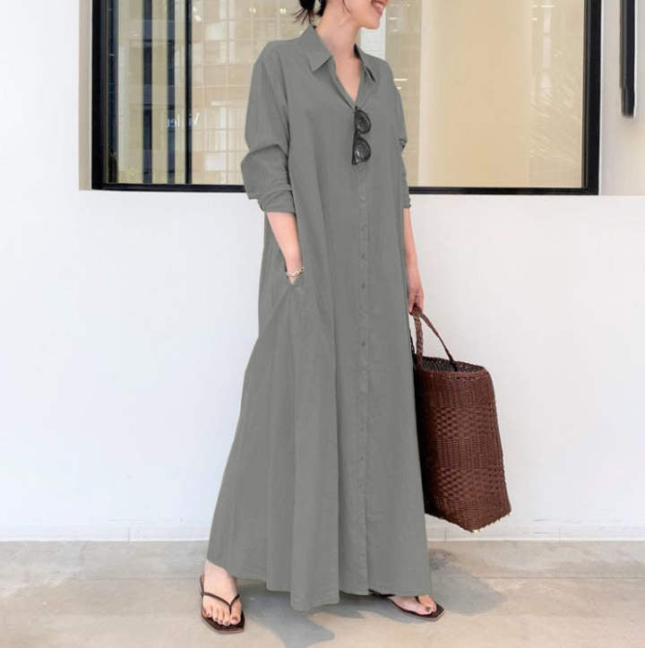 Evelyn™ | Relaxed Button Front Maxi Dress